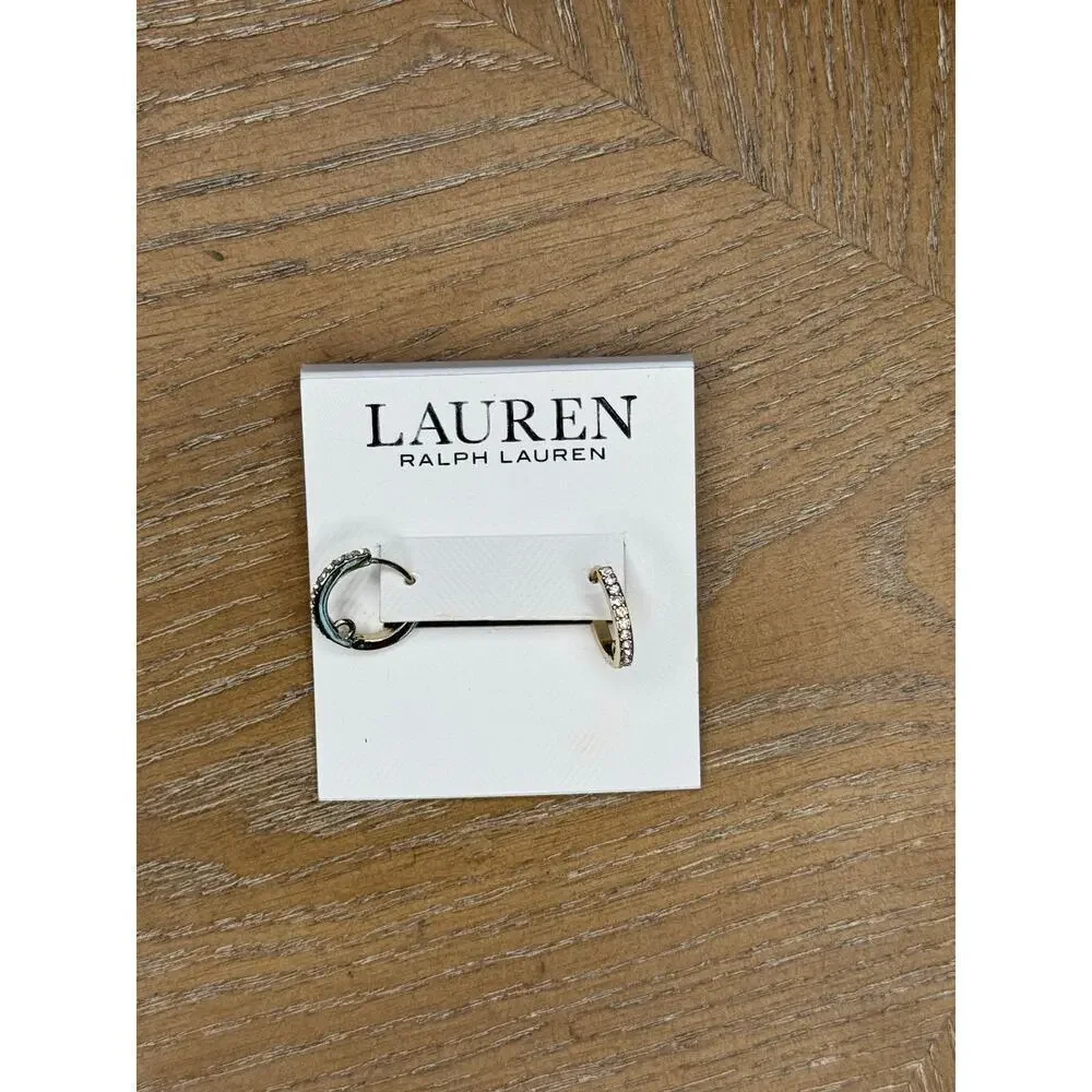 Lauren Ralph Lauren Gold Tone Pave Rhinestone Small Hoop Earrings NWT